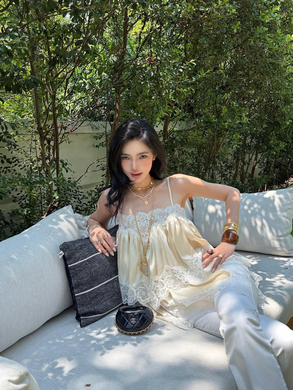 rovente Apricot Fairy Ruched Lace Oversized Loose Fit Women's Camisoles