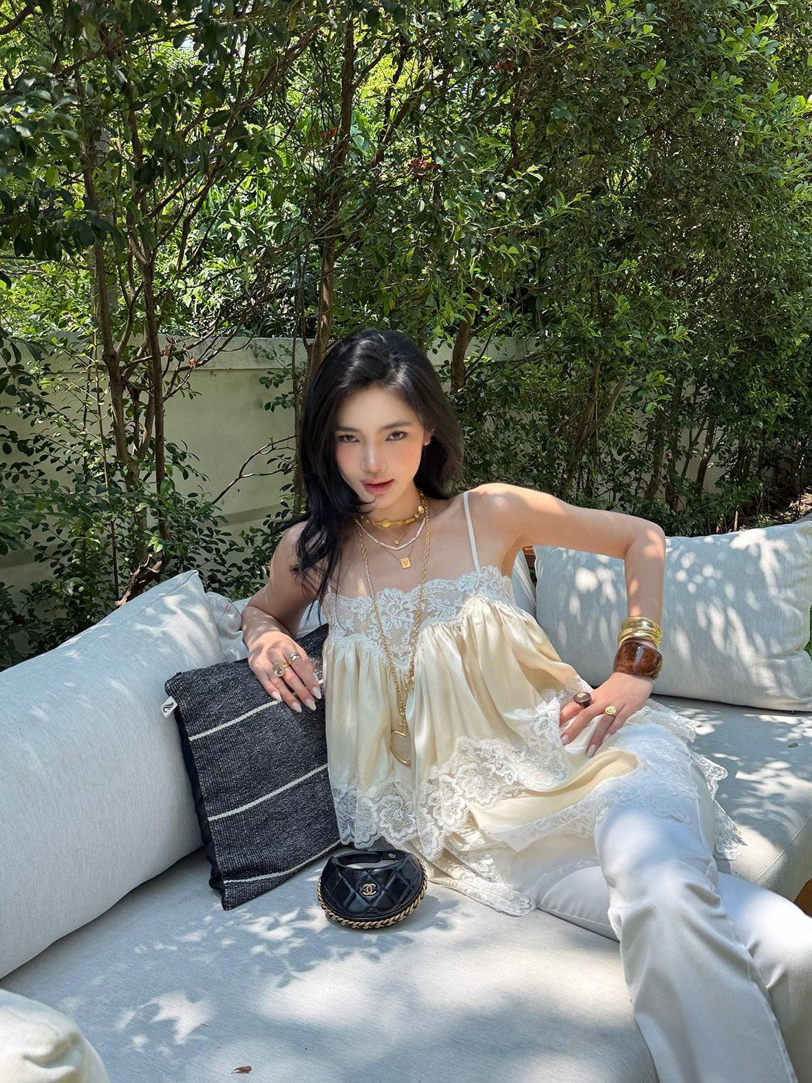 rovente Apricot Fairy Ruched Lace Oversized Loose Fit Women's Camisoles