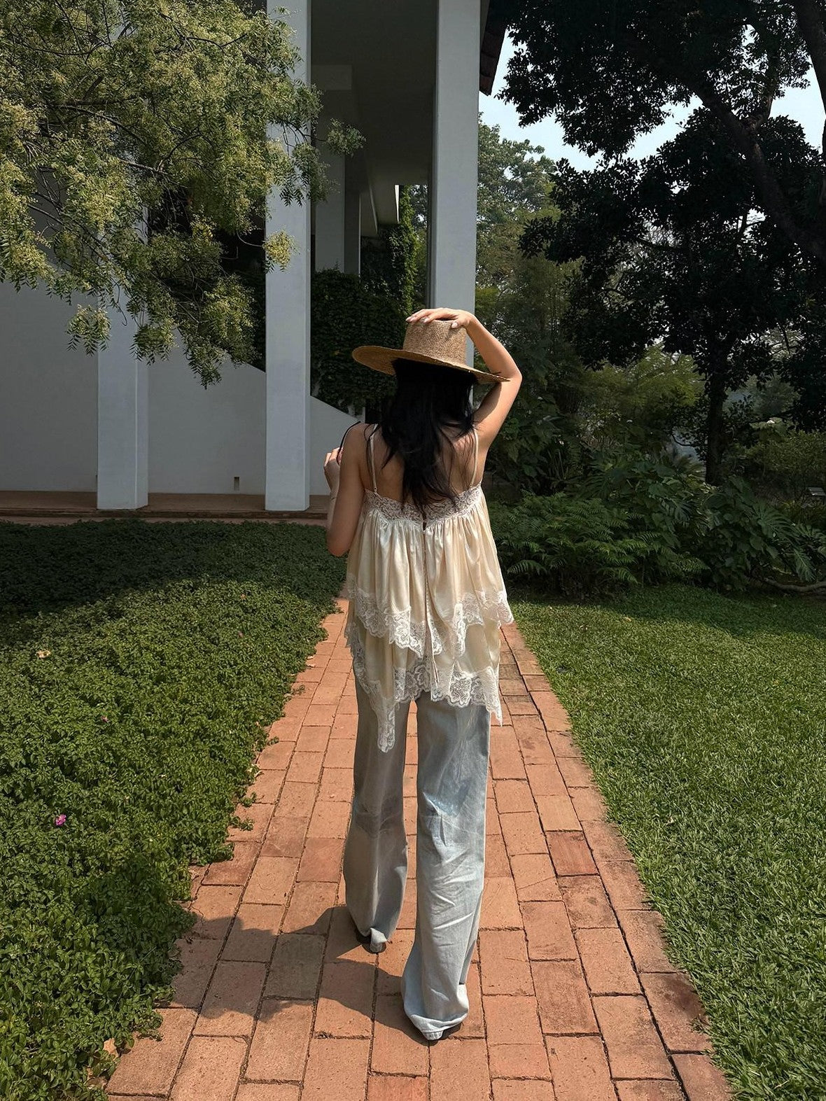 rovente Apricot Fairy Ruched Lace Oversized Loose Fit Women's Camisoles