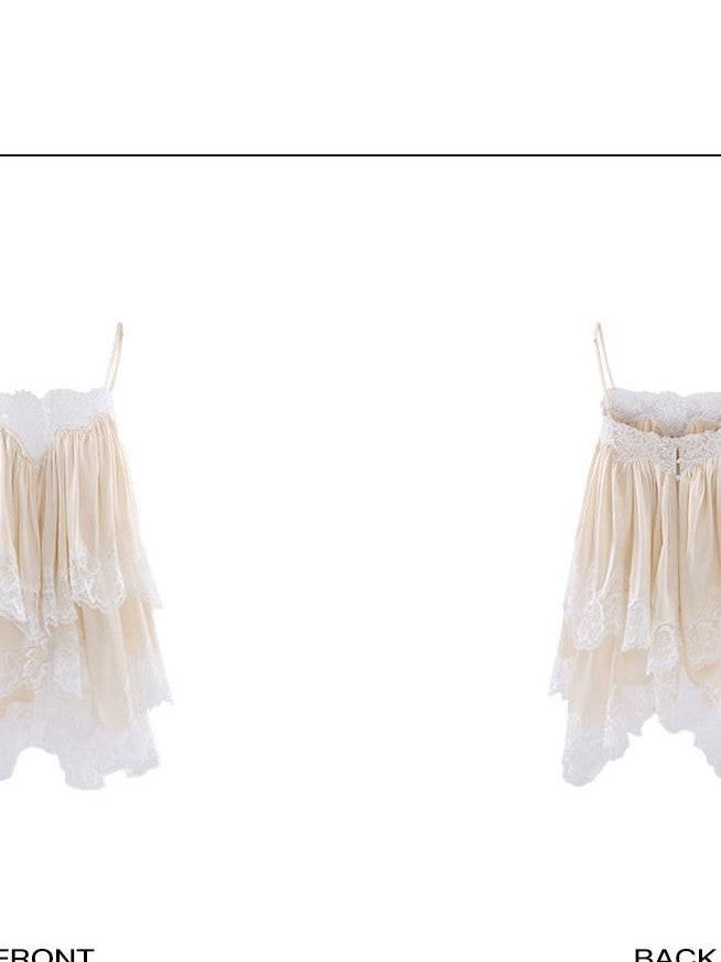 rovente Apricot Fairy Ruched Lace Oversized Loose Fit Women's Camisoles