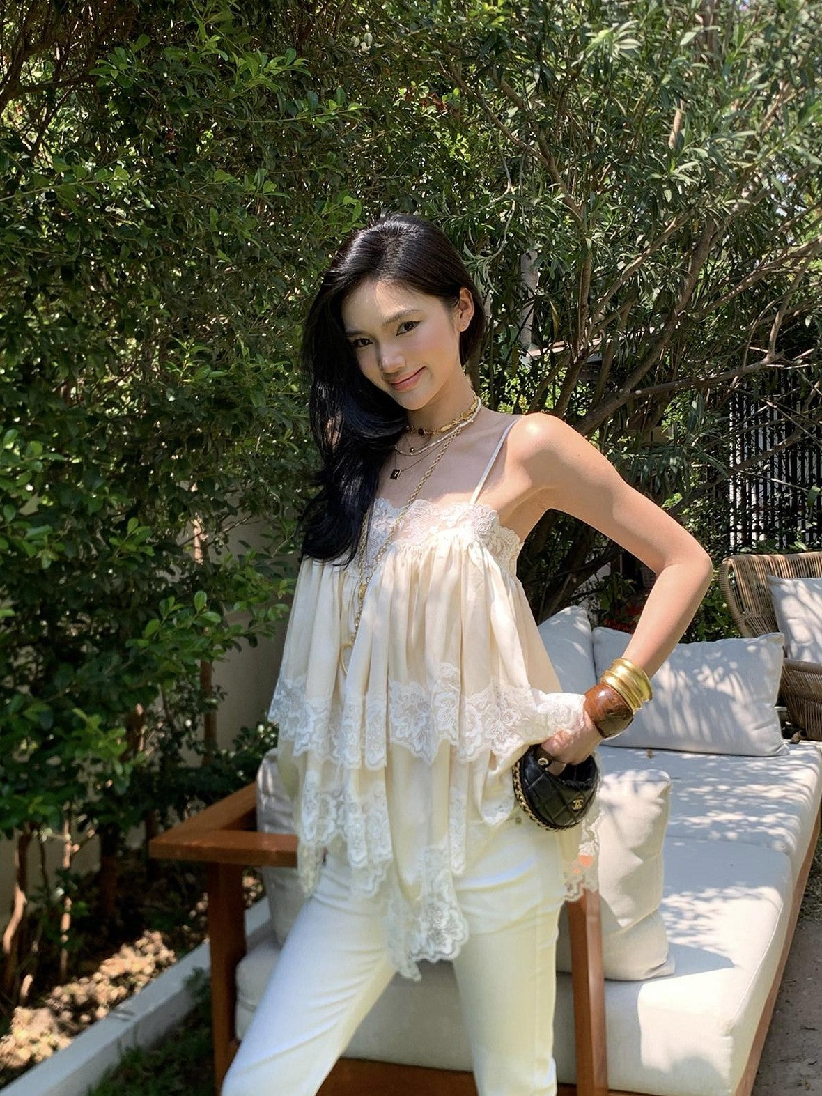 rovente Apricot Fairy Ruched Lace Oversized Loose Fit Women's Camisoles