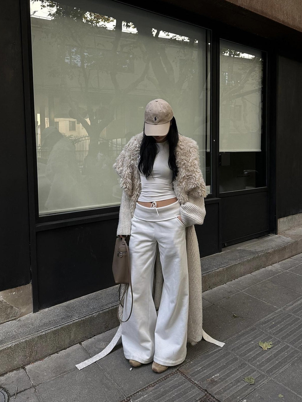 rovente Apricot Fur Collar Knit Tie Women's Polyester Viscose Wool Long Coats