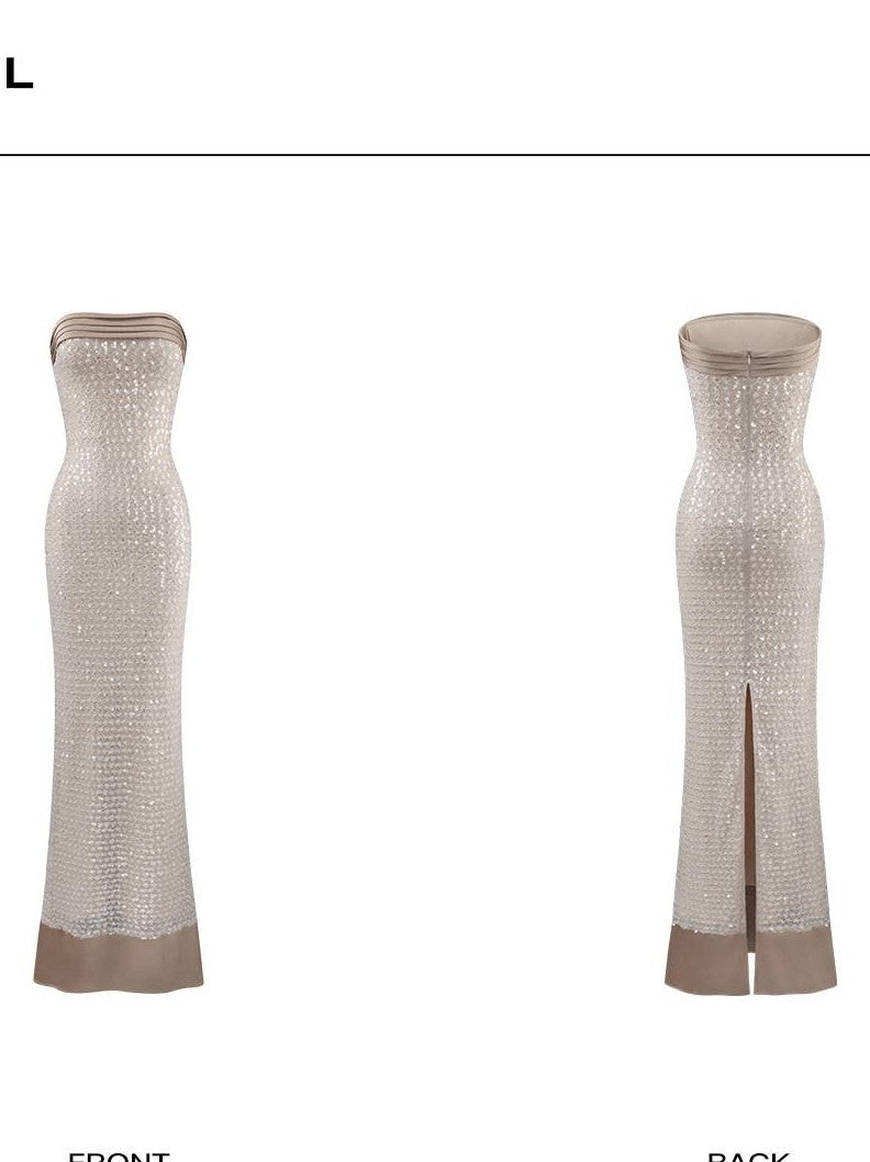 rovente Apricot Sequin Strapless Women's Polyester Bodycon Maxi Dresses
