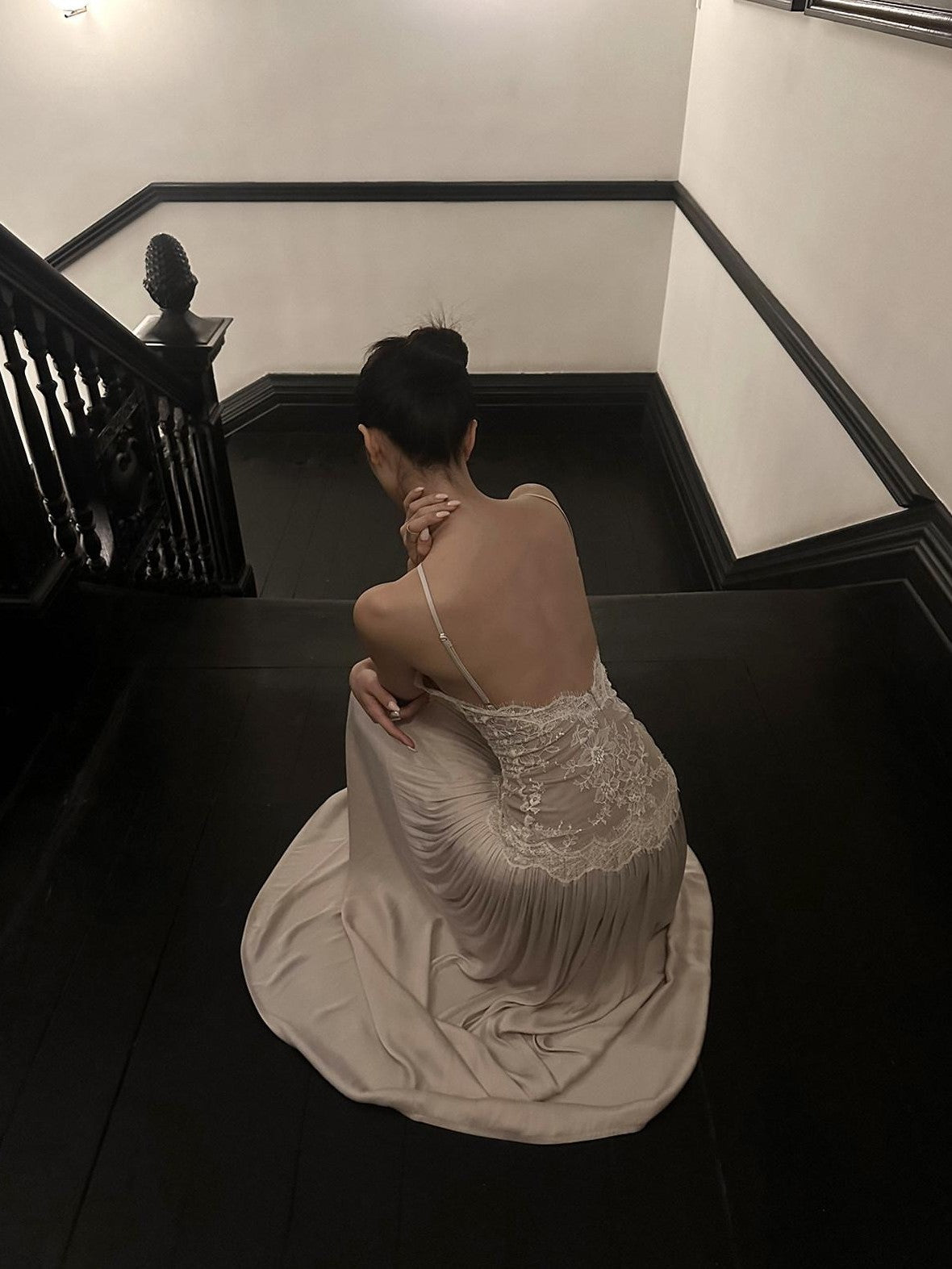 rovente Backless Lace Splice Cinched Waist Women's Halter Maxi Dresses