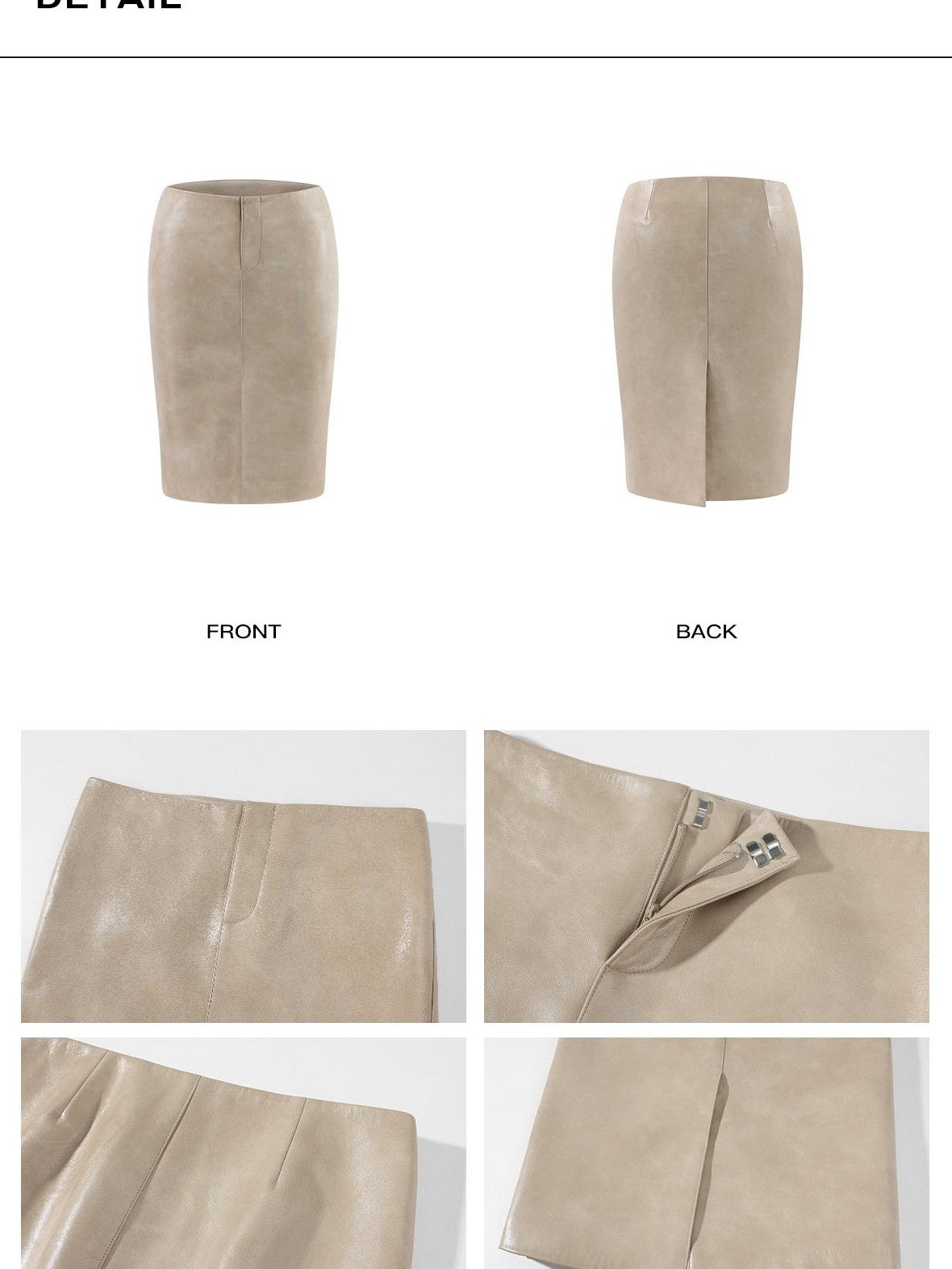 rovente Beige Front Zip Bodycon Pu Women's Midi Skirts