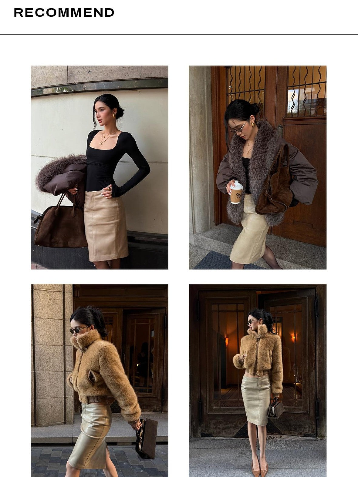 rovente Beige Front Zip Bodycon Pu Women's Midi Skirts