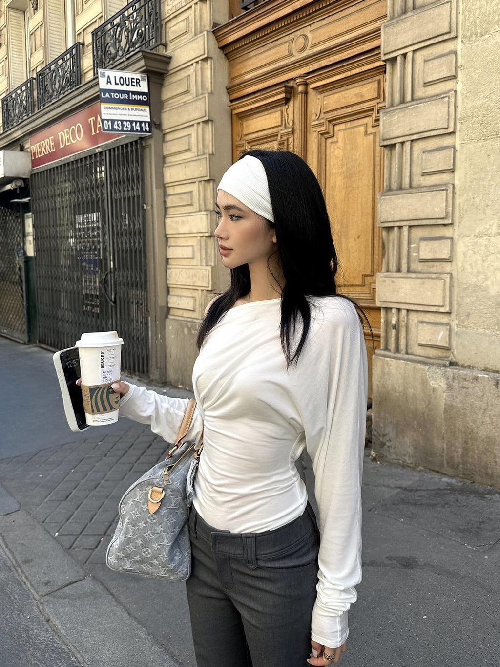 rovente Black Asymmetrical Off Shoulder Knit Women's Lyocell Long Sleeve T-shirts