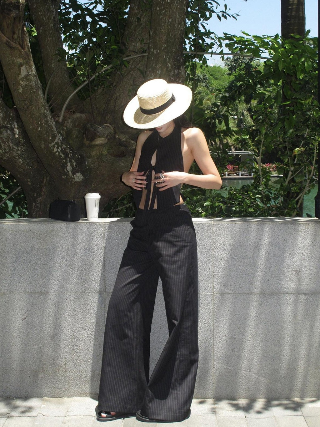 rovente Black Backless Cropped Sleeveless Solid Women's Polyester Halter Tops