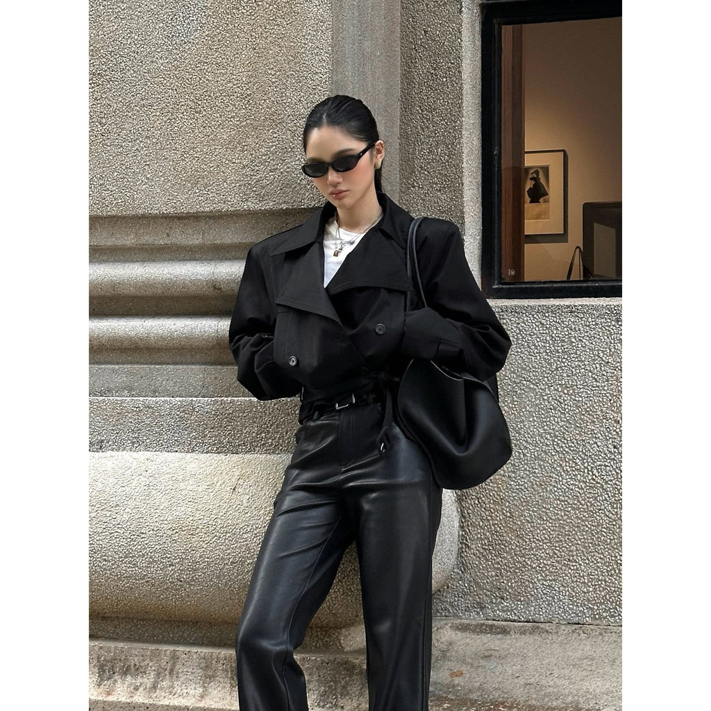 rovente_Black_Blazer_Collar_Belted_Relaxed_Women's_Cotton_Short_Trench_Coats_971693926551_MISSTT