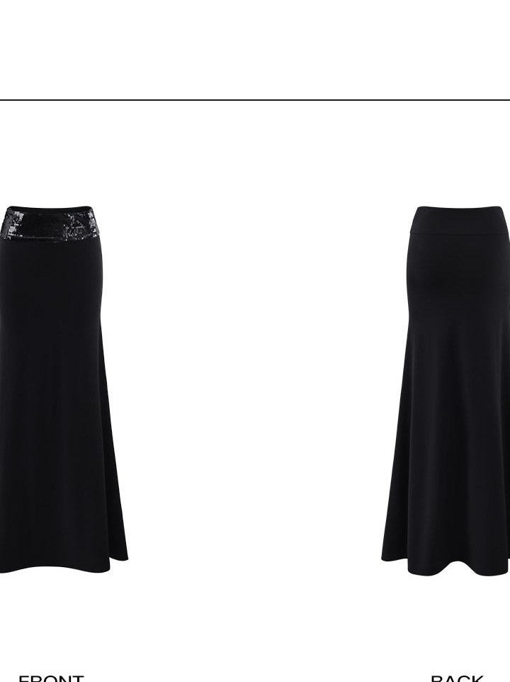 rovente Black Bodycon Hip Hugging Fishtail Slim Sexy Women's Sequin Maxi Skirts