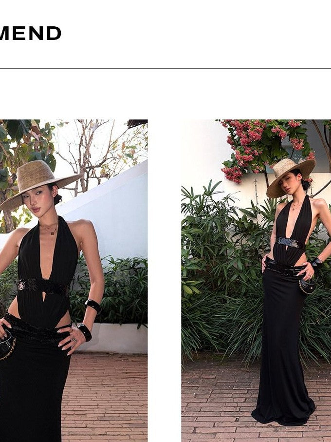 rovente Black Bodycon Hip Hugging Fishtail Slim Sexy Women's Sequin Maxi Skirts