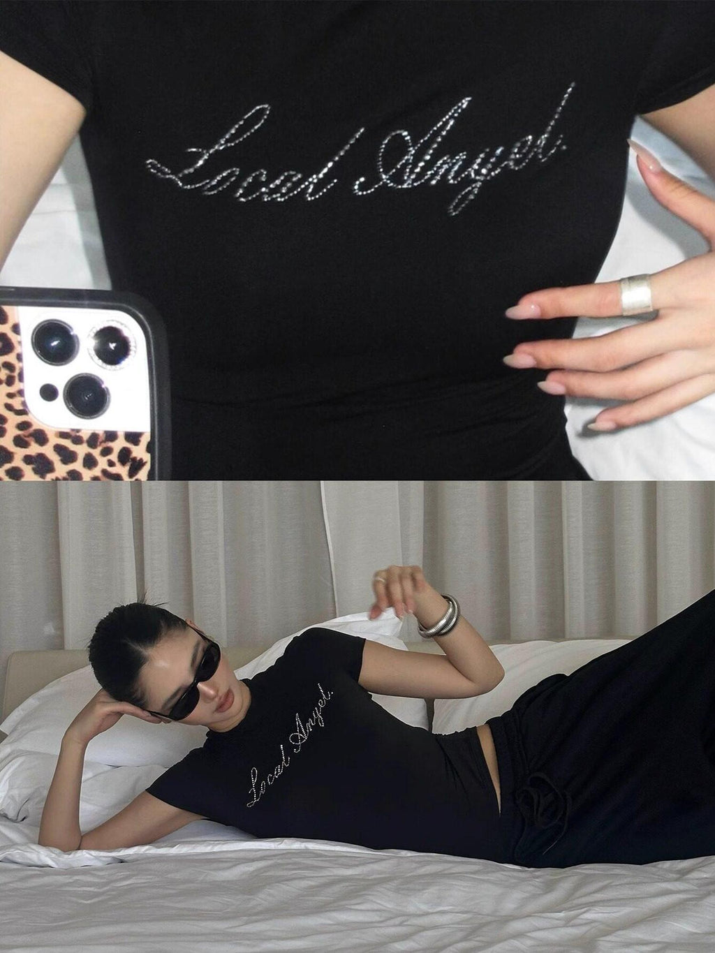 rovente Black Cinched Waist Round Neck Short Sleeve Women's Nylon Spandex Slim T-shirts