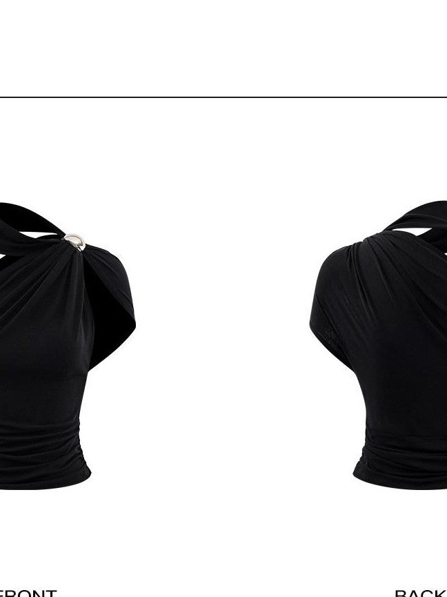rovente Black Flame 3d Embellished Asymmetric Fitted Women's Lyocell Halter Tops