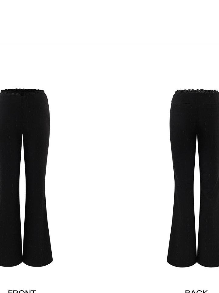 rovente Black Lace Trim Slim Fit Micro Flare Women's Polyester Bootcut Pants