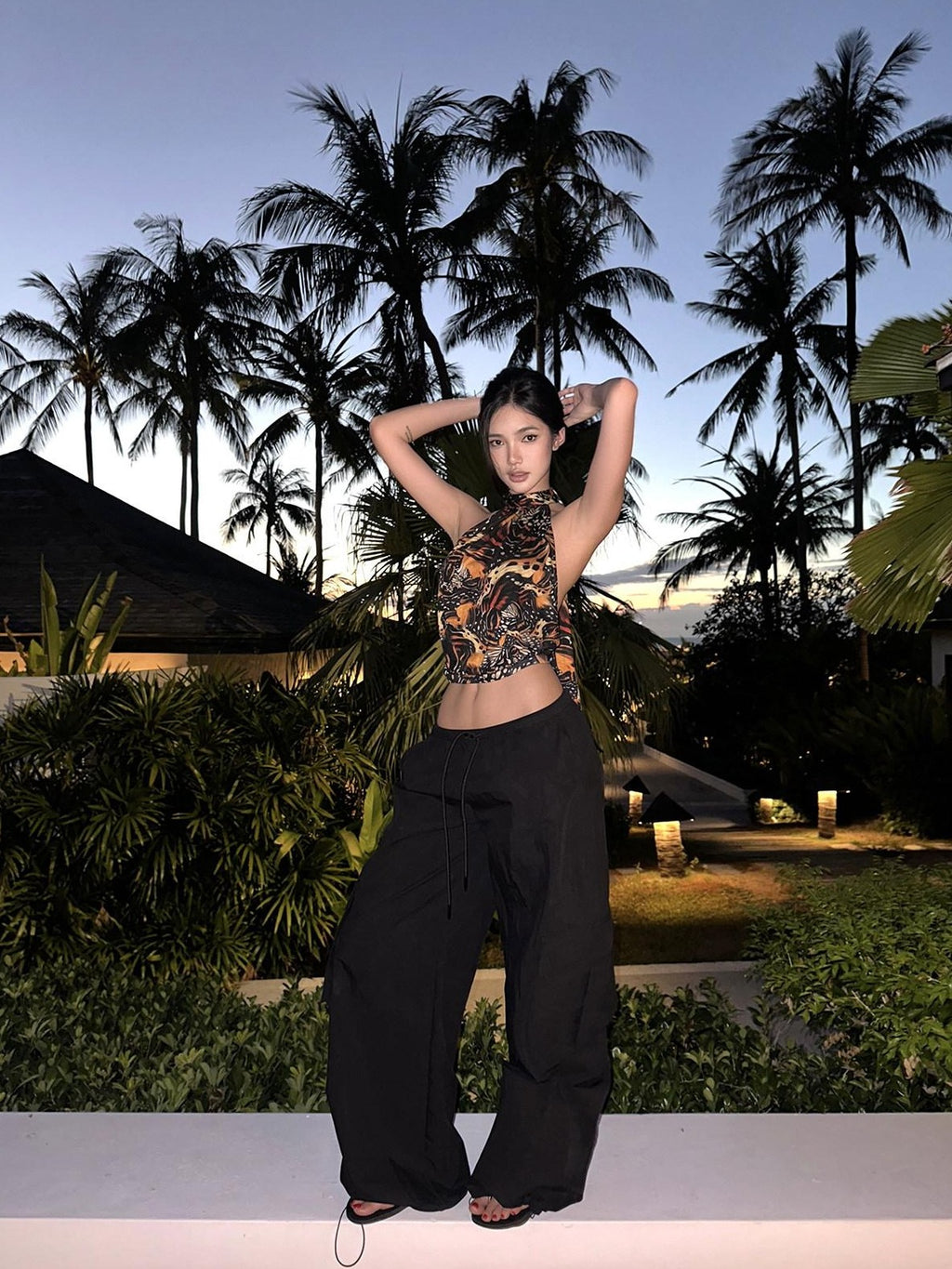 rovente Black Long Straight Low Waist Drawstring Pockets Women's Cotton Cargo Pants