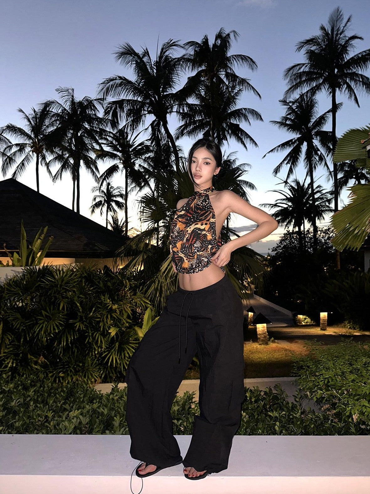 rovente Black Long Straight Low Waist Drawstring Pockets Women's Cotton Cargo Pants