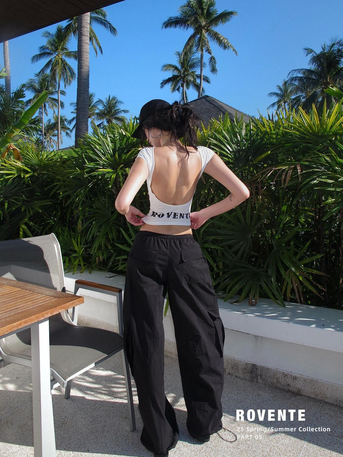 rovente Black Long Straight Low Waist Drawstring Pockets Women's Cotton Cargo Pants