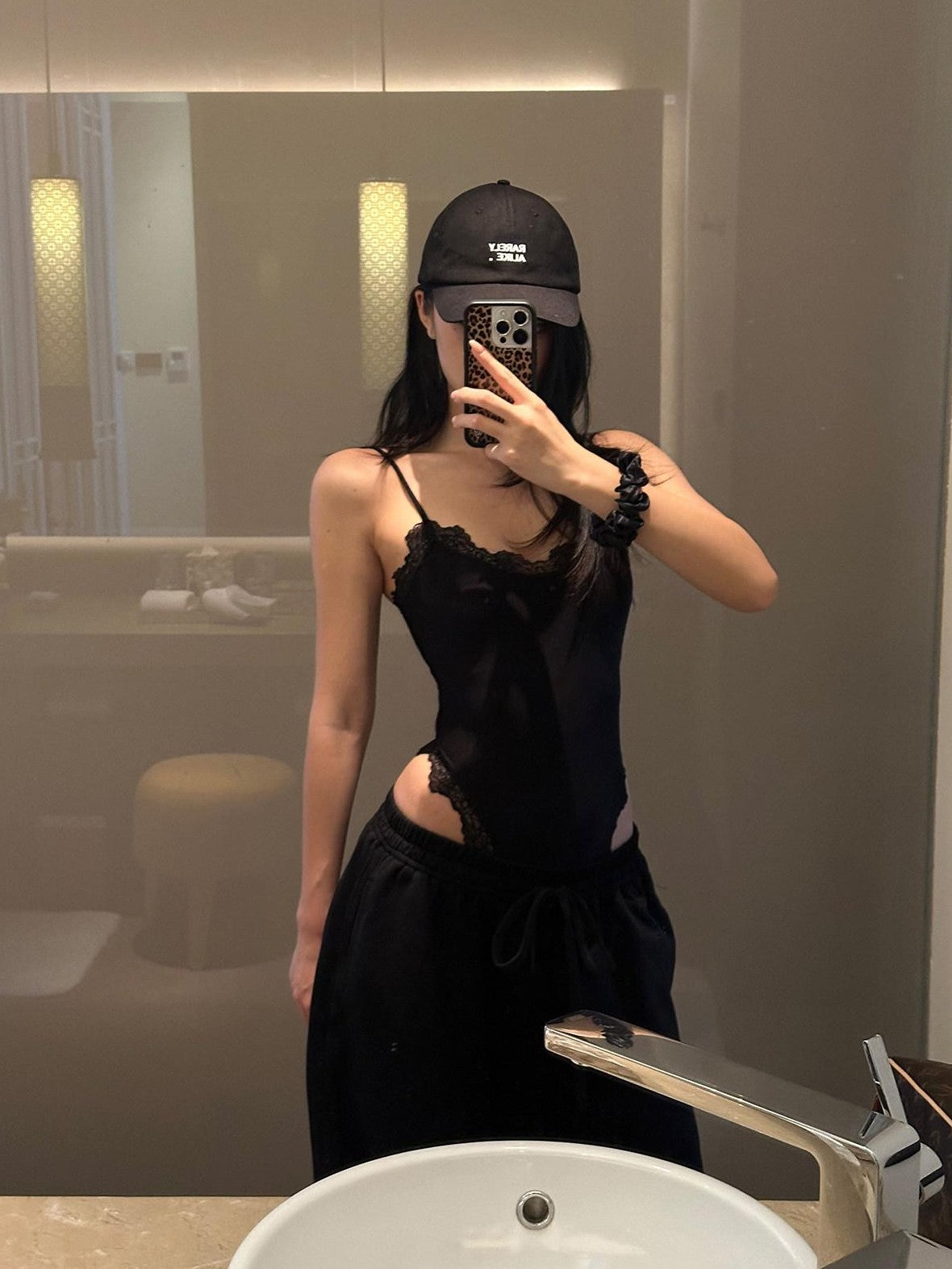 rovente Black Loose Relaxed High Waist Women's Cotton Straight-leg Pants