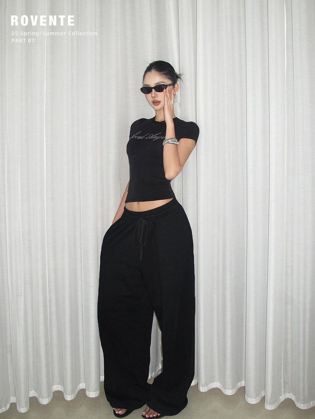 rovente Black Loose Relaxed High Waist Women's Cotton Straight-leg Pants