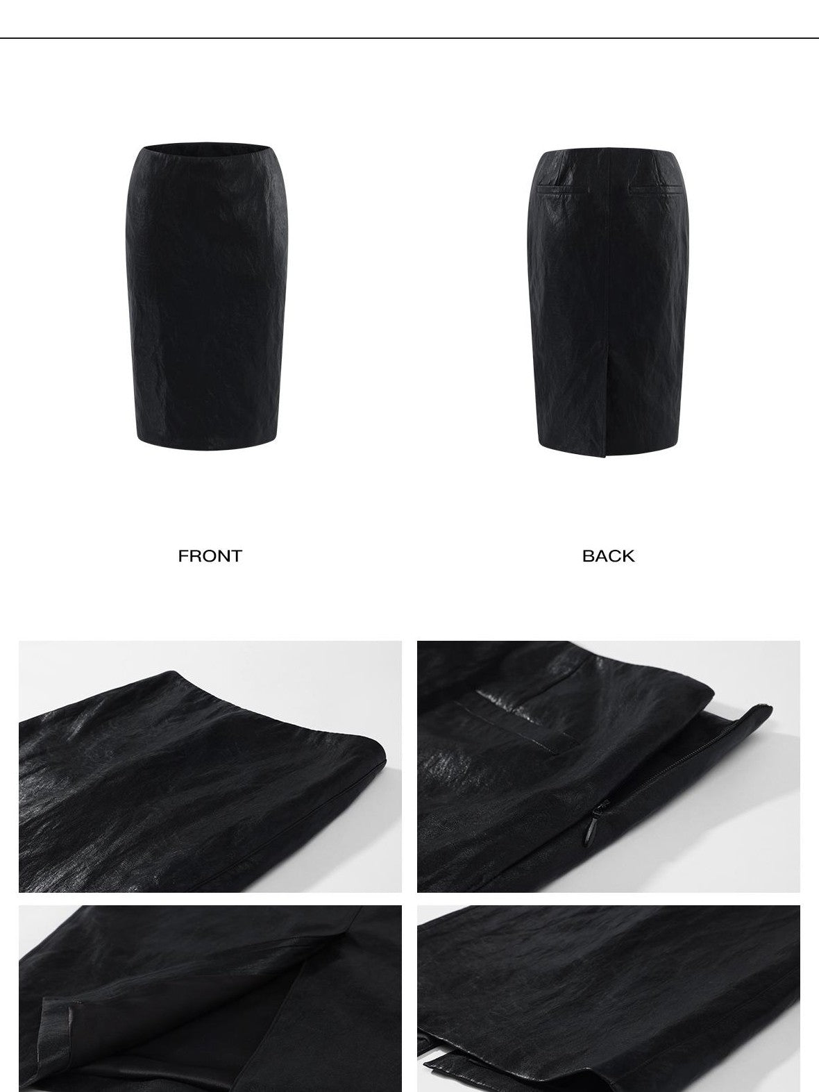 rovente Black Low Waist Side Slit Pu Leather Women's Slim Fit Bodycon Skirts