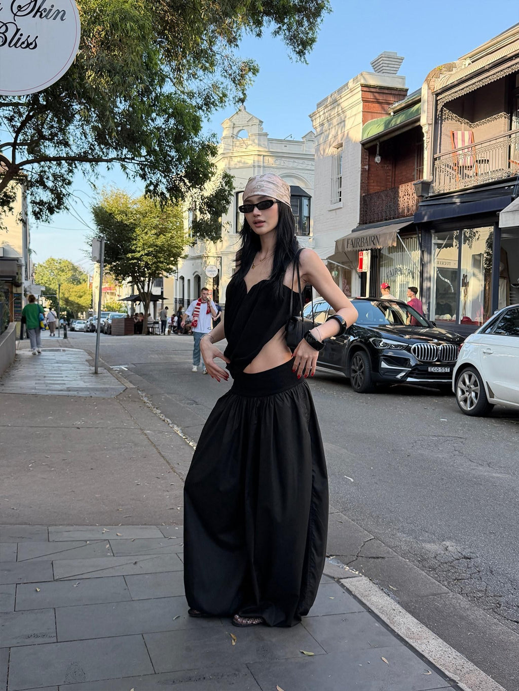 rovente Black Pleated Women's Lyocell Woven Breathable Wide Waist Pocket Wide-leg Pants