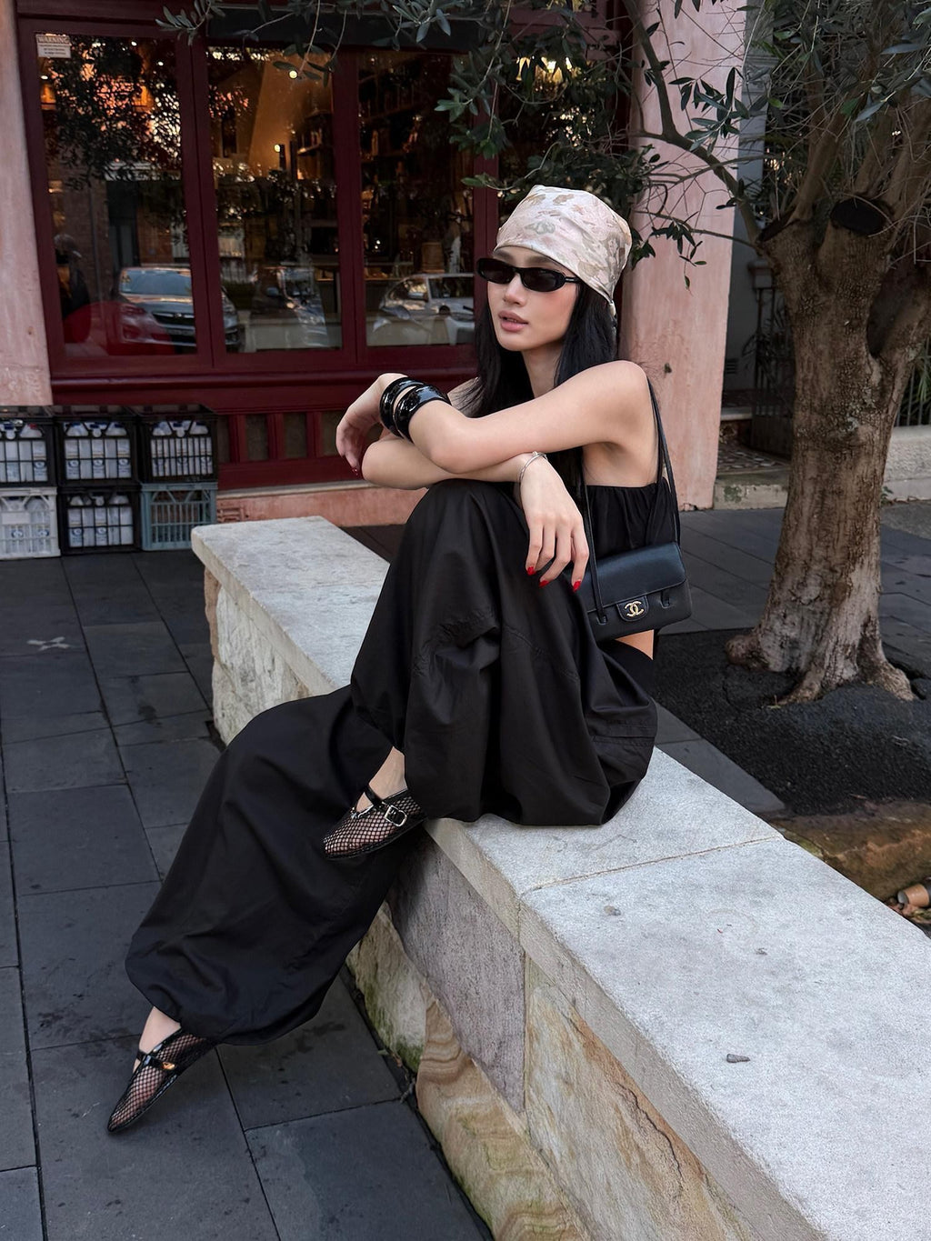 rovente Black Pleated Women's Lyocell Woven Breathable Wide Waist Pocket Wide-leg Pants