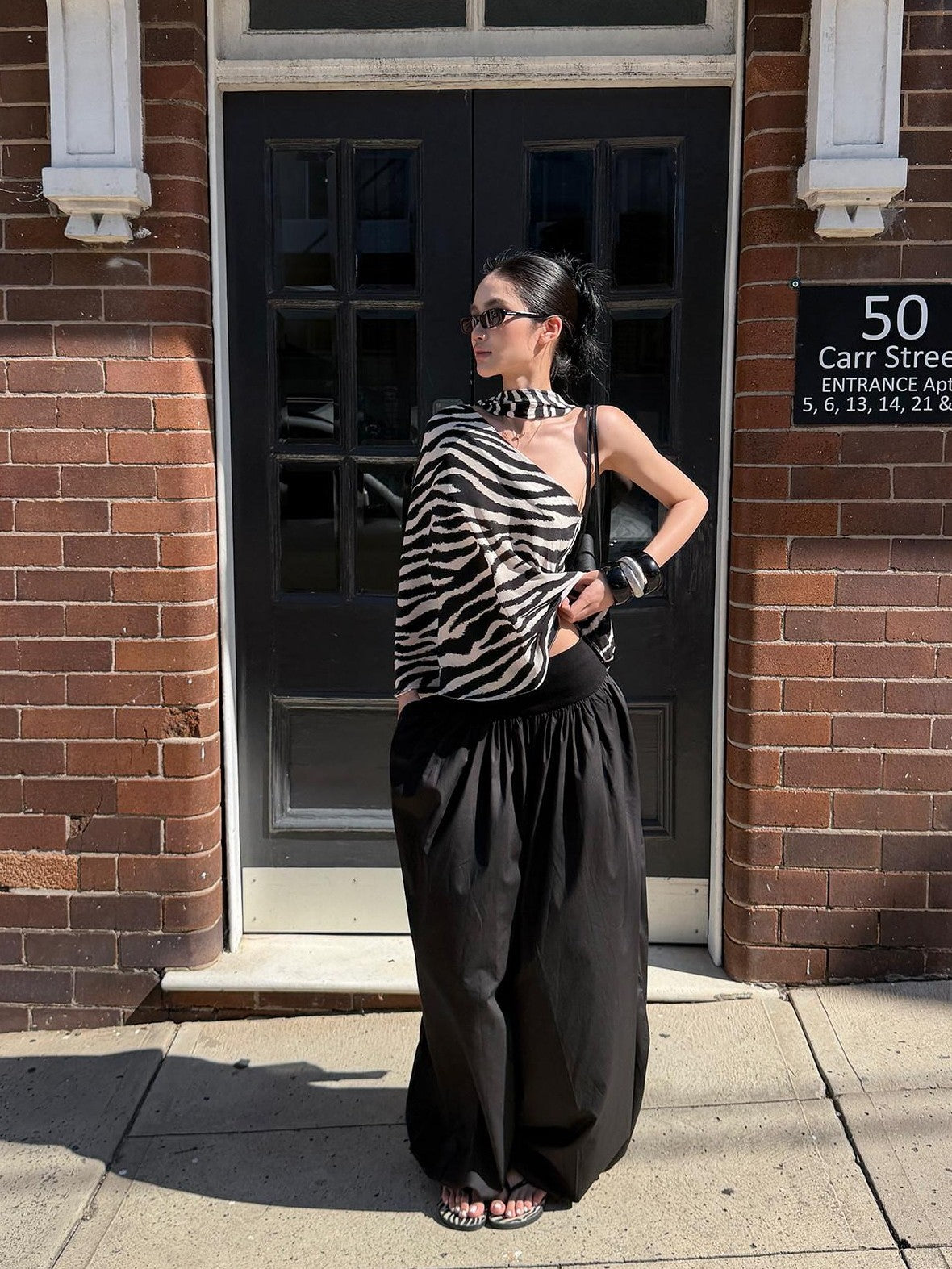 rovente Black Pleated Women's Lyocell Woven Breathable Wide Waist Pocket Wide-leg Pants