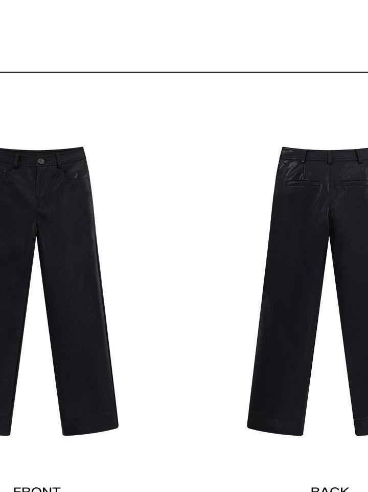 rovente Black Retro Slim Natural Waist Zipper Women's Faux Leather Bootcut Pants