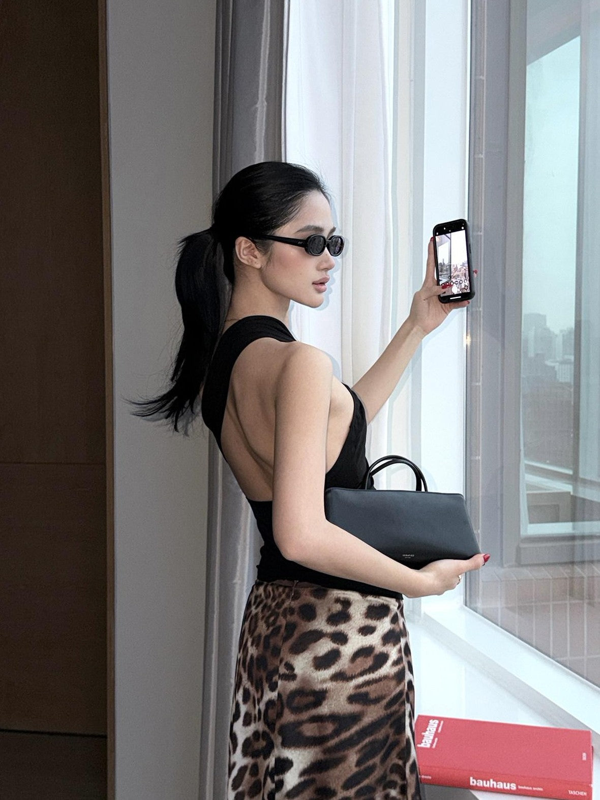 rovente Black Ruched One Shoulder Slim Fit Backless Women's Lyocell Camisoles