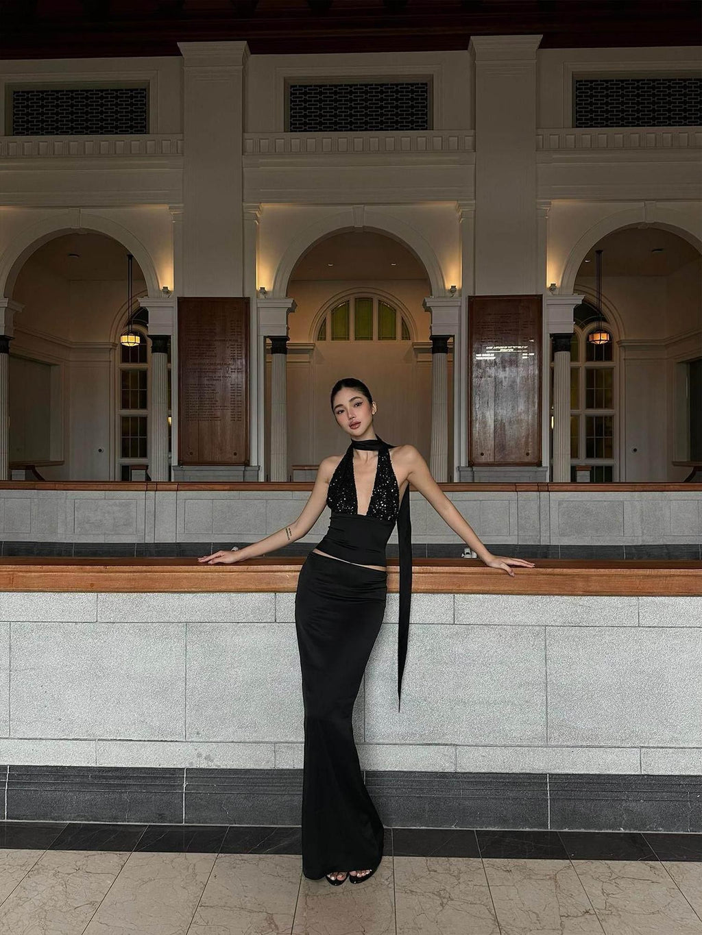 rovente Black Satin Low Waist Long Straight Women's Acetate Blend Bodycon Skirts