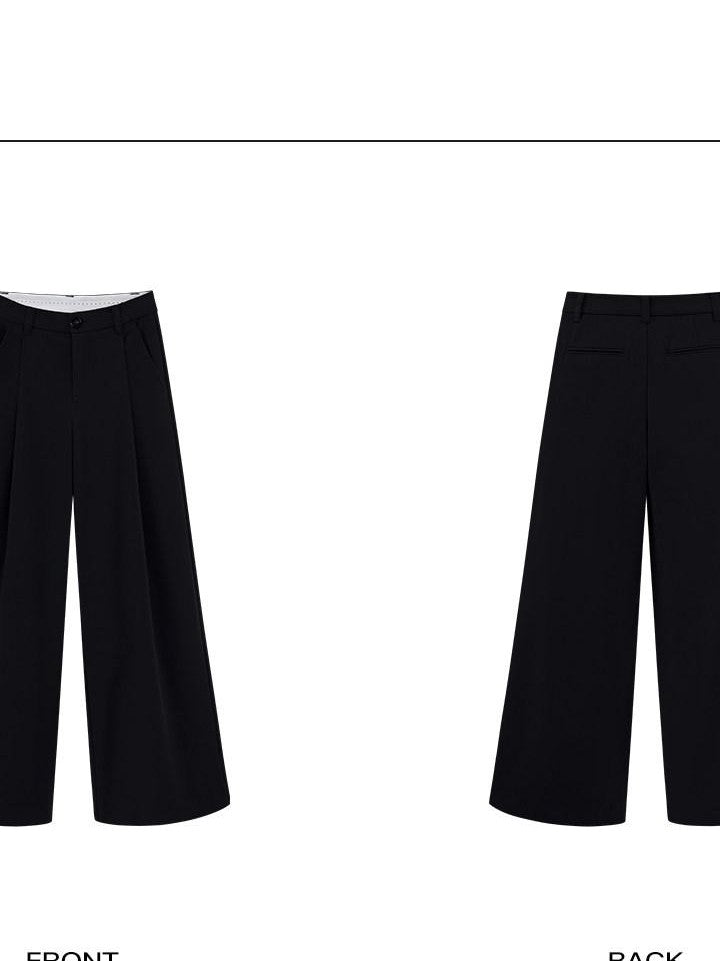 rovente Black Solid Minimalist Zip Natural Waist Woven Women's Polyester Wide-leg Pants