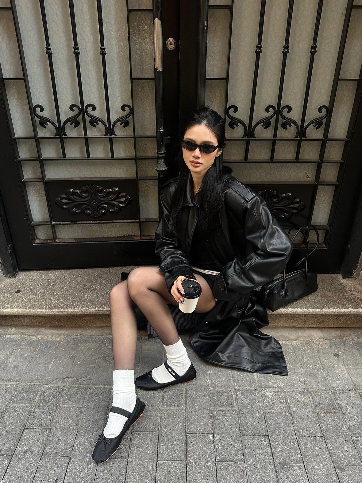 rovente Black Stand Collar Oversized Straight Cut Slanted Pocket Women's Pu Trench Coats