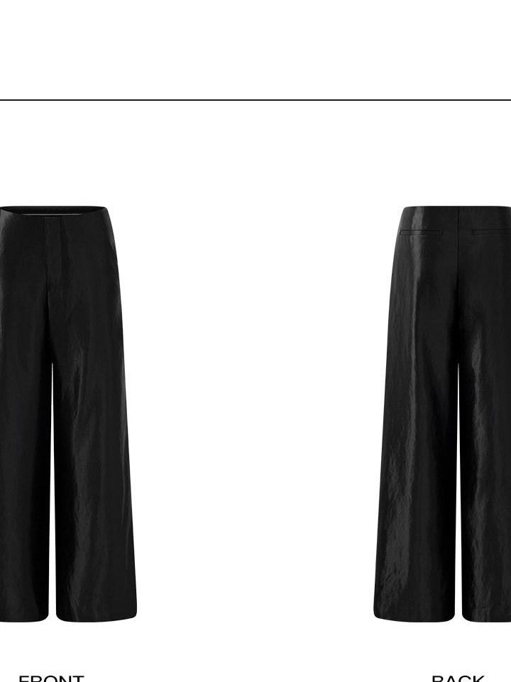 rovente Black Straight Button Pocket Natural Waist Women's Satin Wide-leg Pants