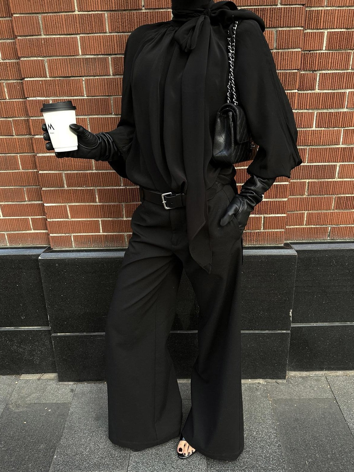 rovente Black Straight Leg Loose Drapey Commuter Casual Women's Wool Palazzo Pants