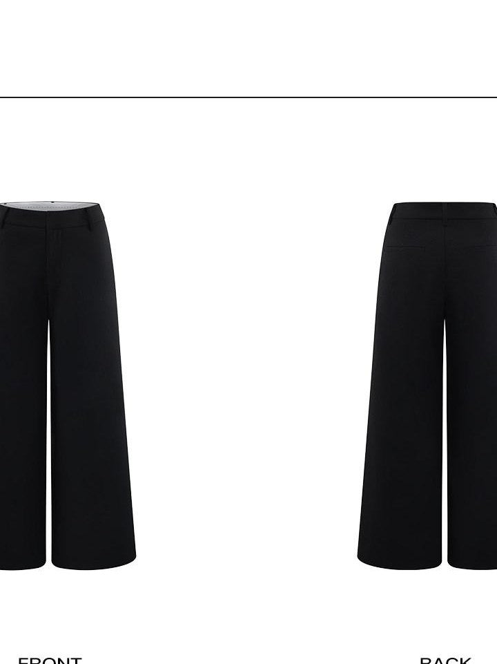 rovente Black Straight Leg Loose Drapey Commuter Casual Women's Wool Palazzo Pants