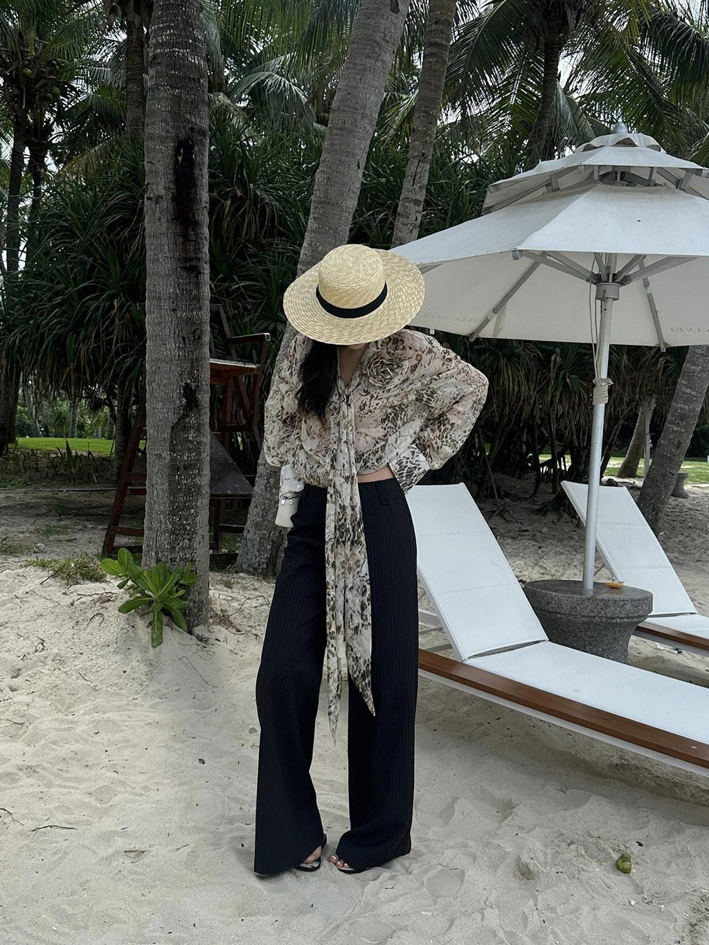 rovente Black Striped Wide Straight Leg Women's Polyester Tailored Pants