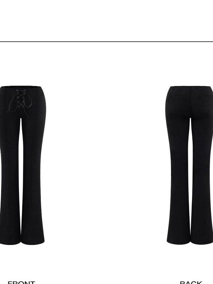 rovente Black Suede 3d Drawstring Slim Low Waist Women's Bootcut Pants