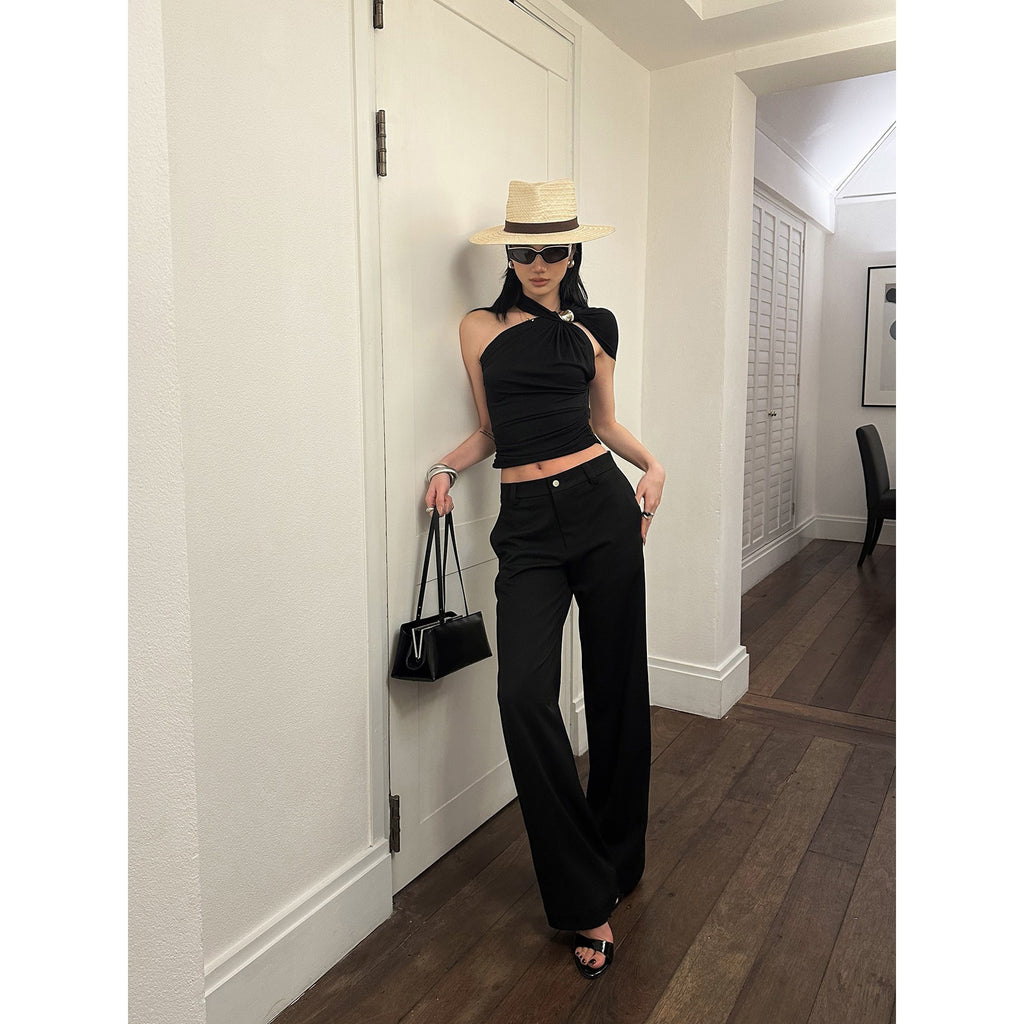 rovente_Black_Tailored_Woven_Zip_Pocket_Women's_Polyester_Blend_Straight-leg_Pants_1020549205455_MISSTT