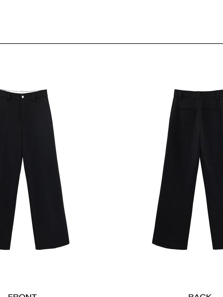 rovente Black Tailored Woven Zip Pocket Women's Polyester Blend Straight-leg Pants