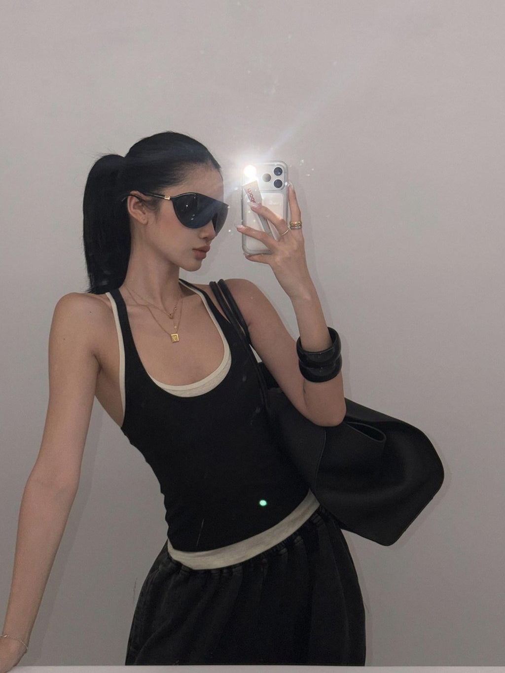 rovente Black White Colorblock Two Piece Fitted Women's Linen Halter Tops