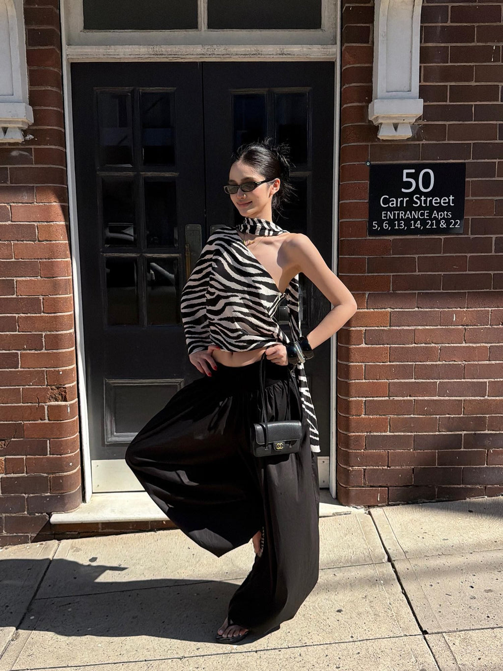 rovente Black White Zebra One Shoulder Cape Contrast Loose Women's Viscose Tunic Blouses