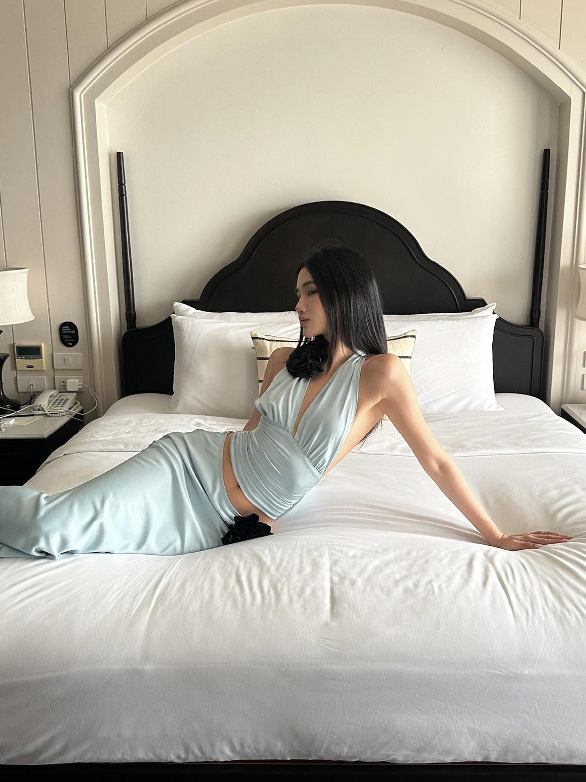 rovente Blue Halter Cami Mermaid Fishtail Women's Acetate Satin Matching Skirt Sets