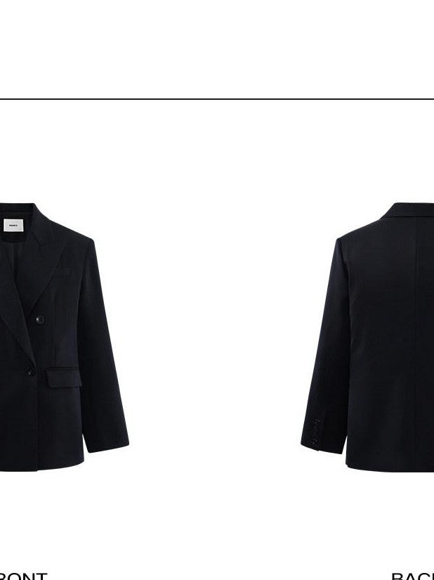 rovente Blue Structured Lines Padded Shoulders Notch Lapel Women's Wool Blazers