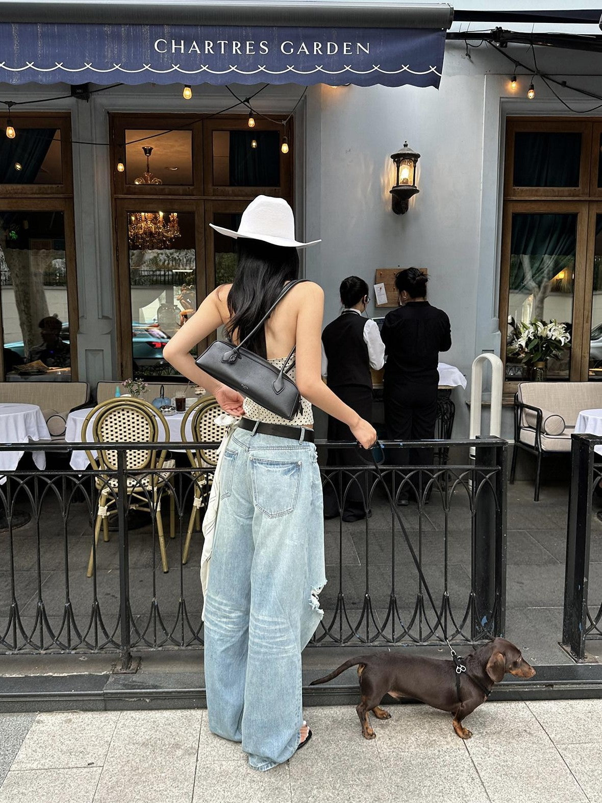 rovente Blue Wash Irregular Distressed Low Rise Women's Cotton Wide-leg Jeans