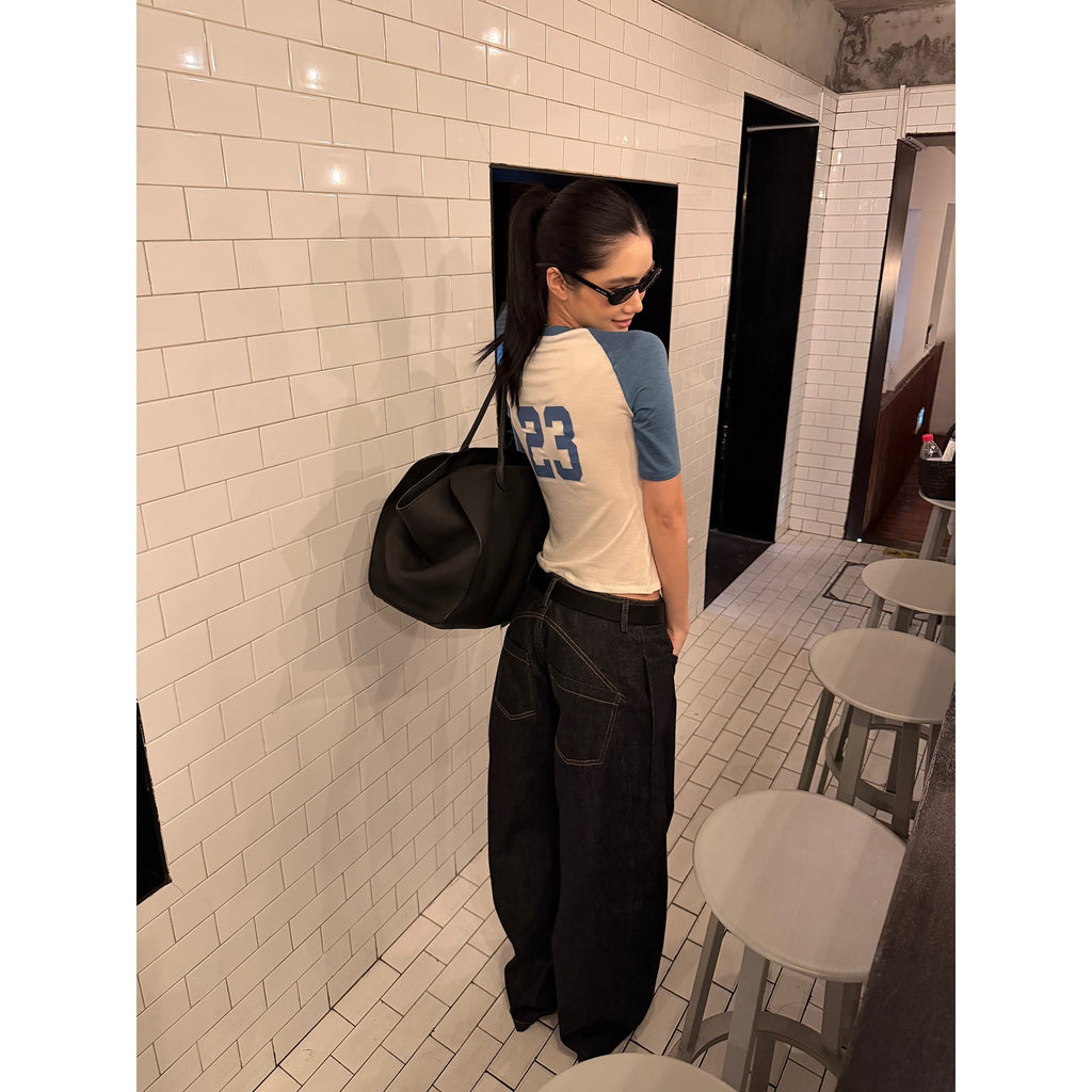 rovente_Blue_White_Colorblock_Raglan_Printed_Women's_Lyocell_Short_Sleeve_T-shirts_1048490214805_MISSTT