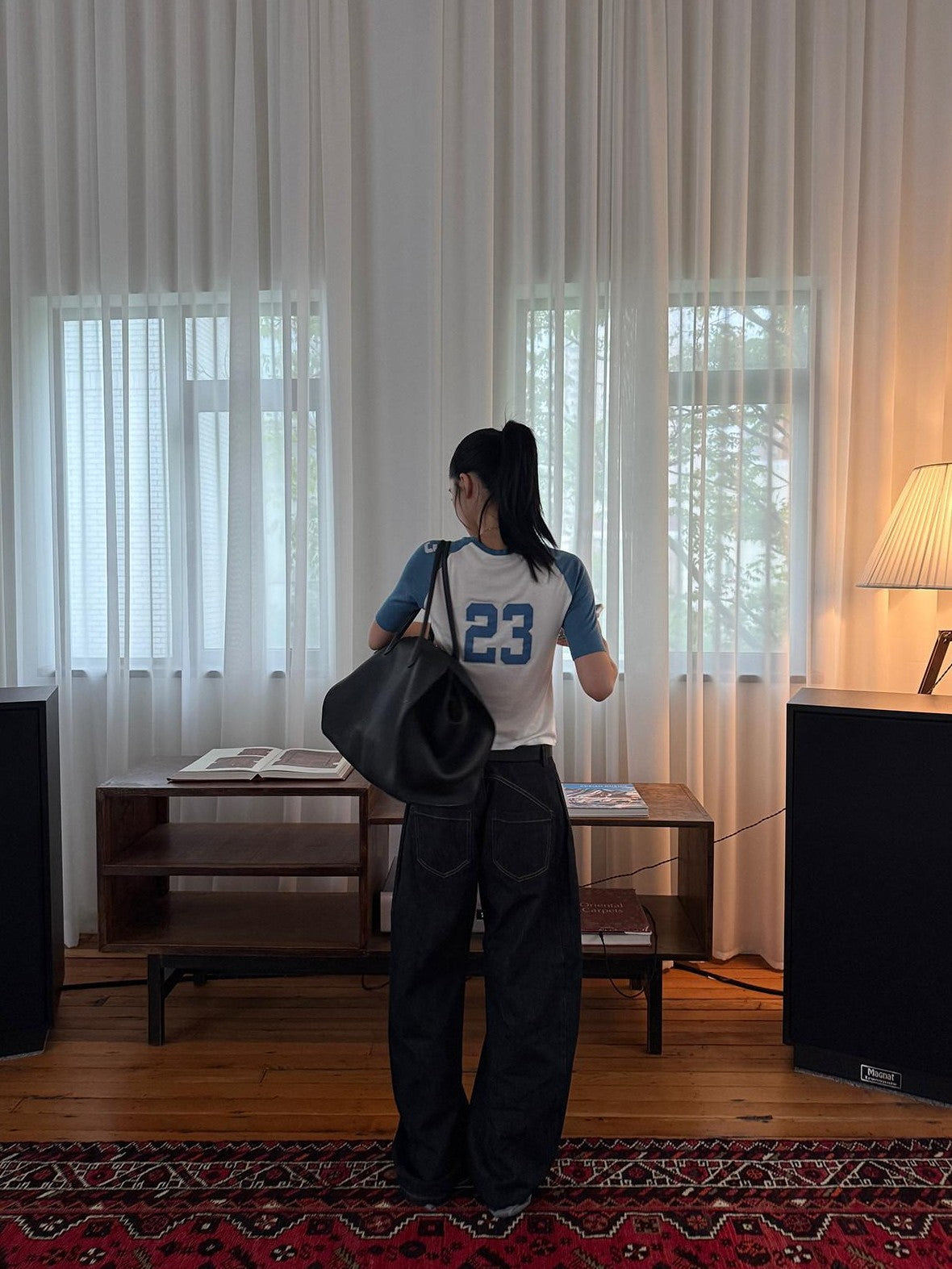 rovente Blue White Colorblock Raglan Printed Women's Lyocell Short Sleeve T-shirts