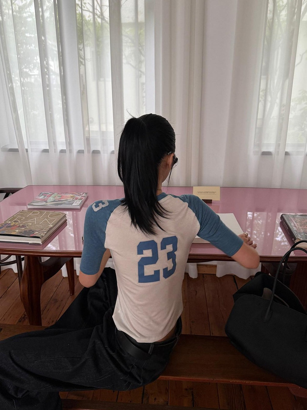 rovente Blue White Colorblock Raglan Printed Women's Lyocell Short Sleeve T-shirts
