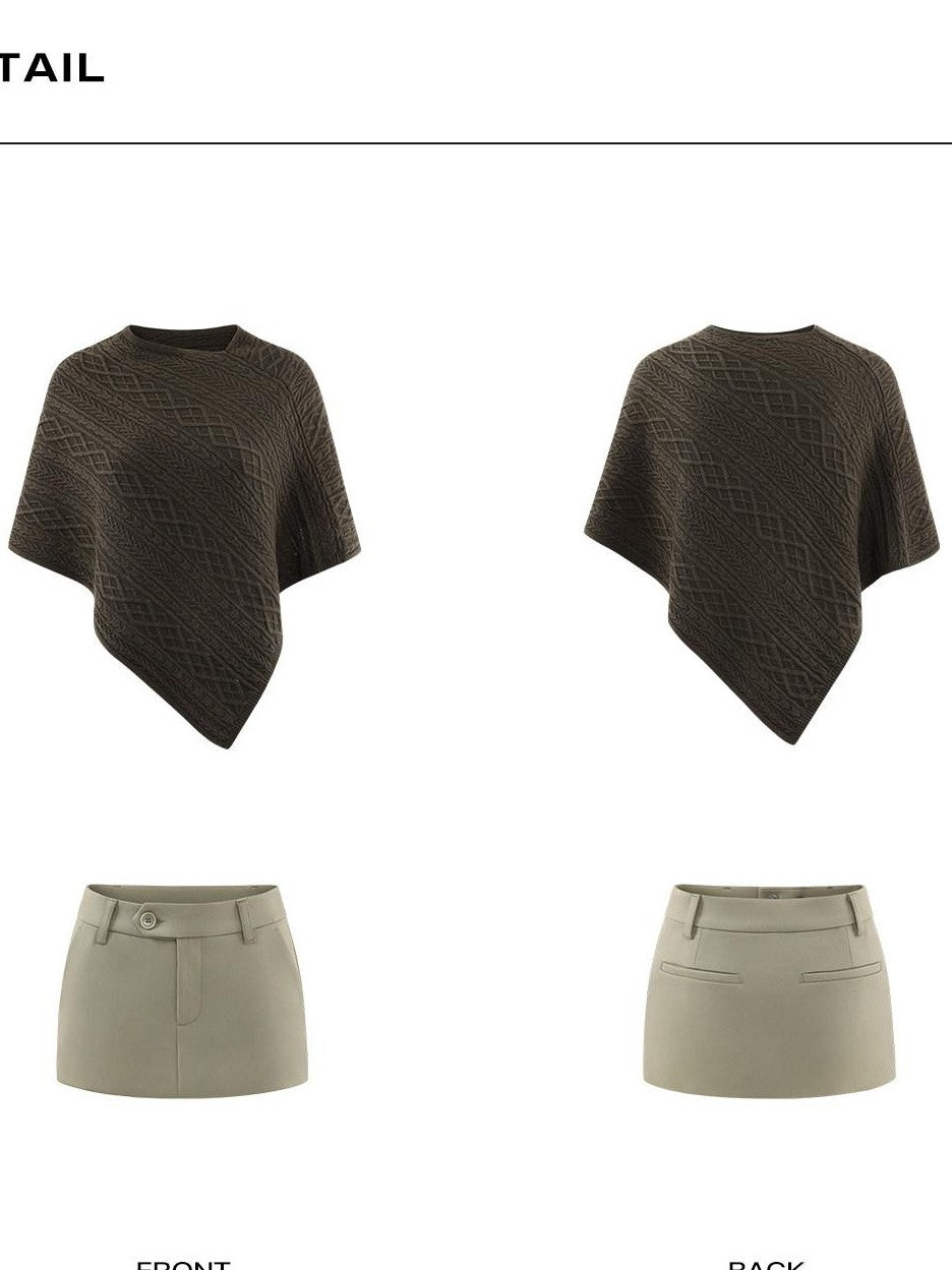 rovente Brown Asymmetrical Off Shoulder Knit Cape Women's Nylon Blend Boleros & Shrugs