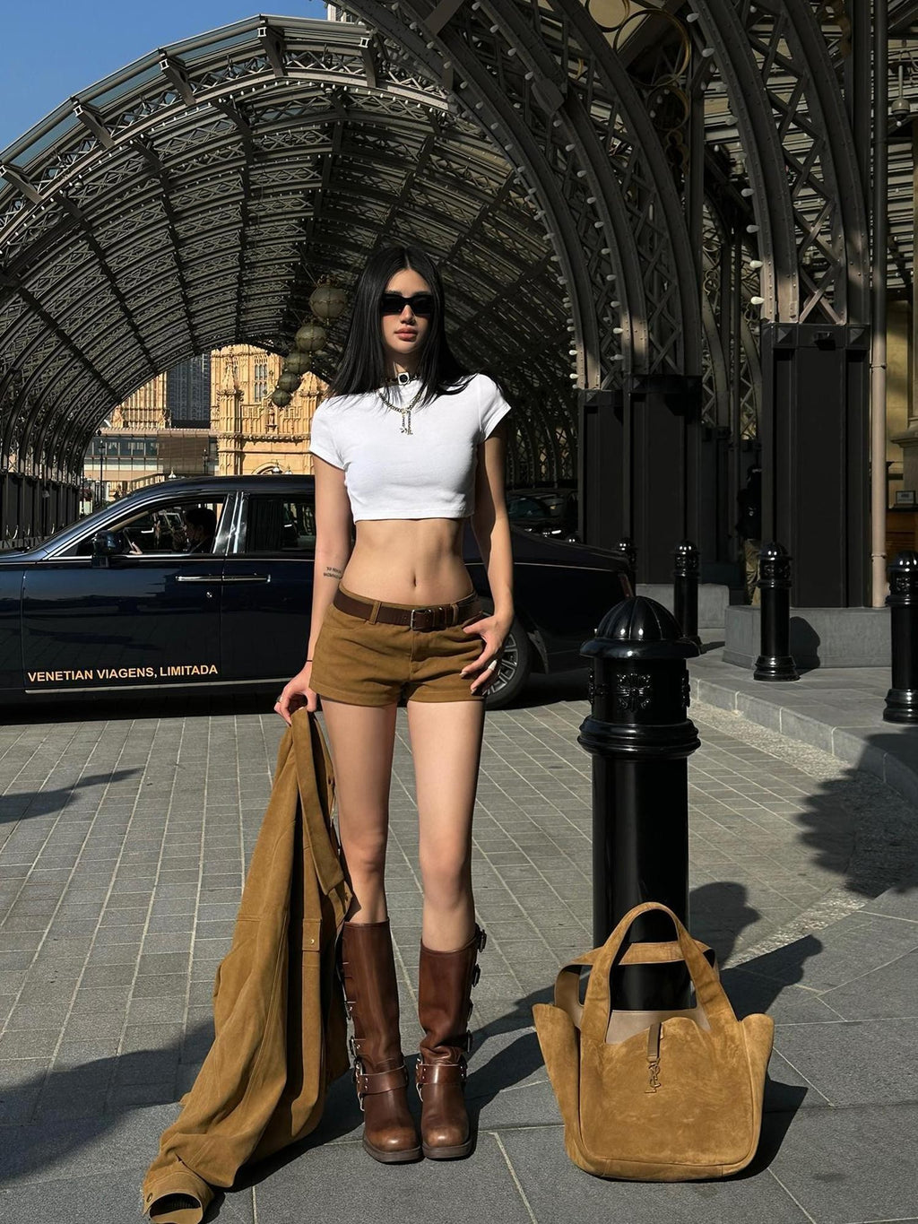 rovente Brown Vintage Lapel Polo Collar Relaxed Fit Women's Suede Leather Jackets
