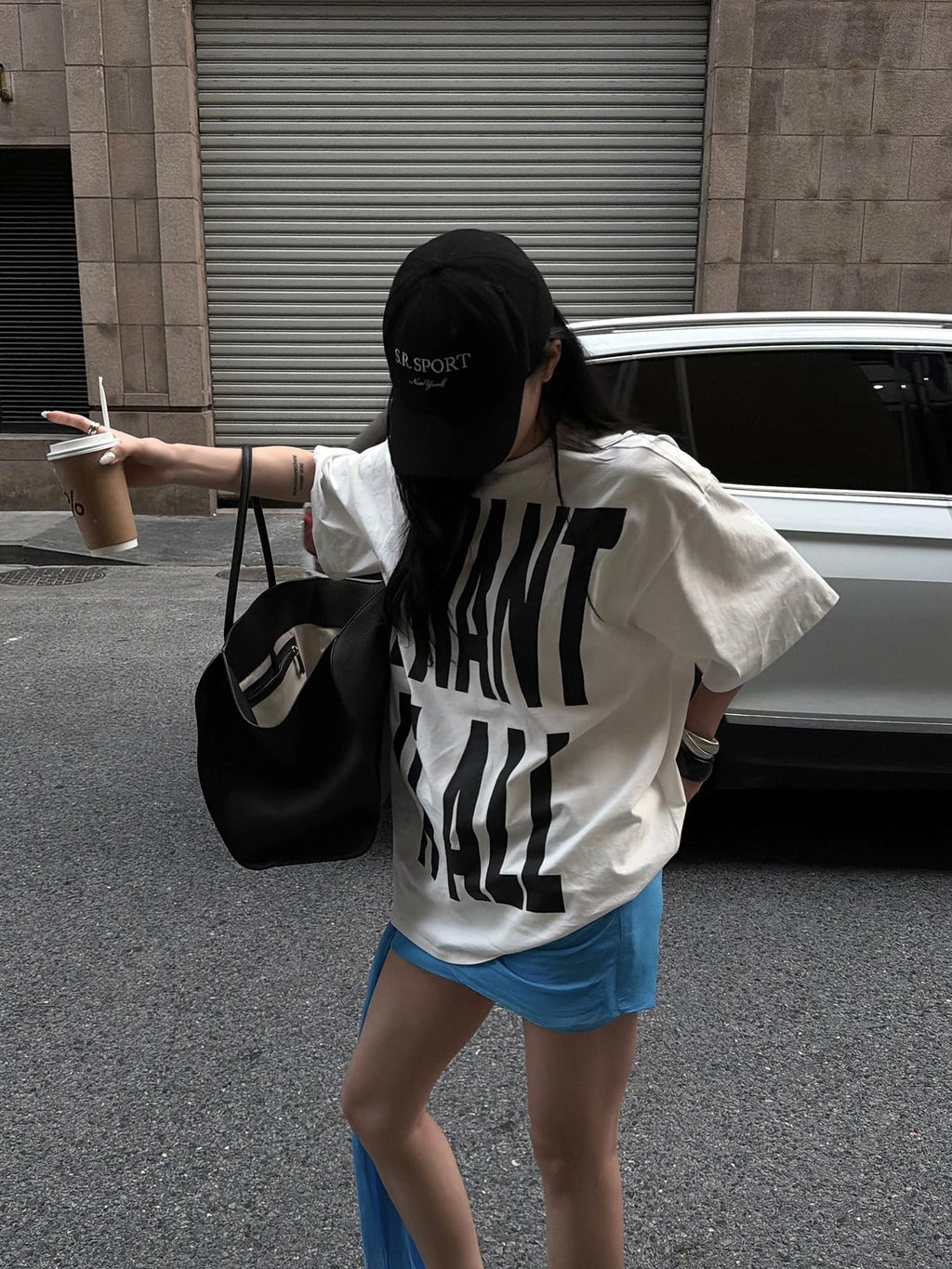 rovente Cali White Letter Print Drop Shoulder Crewneck Women's Oversized T-shirts